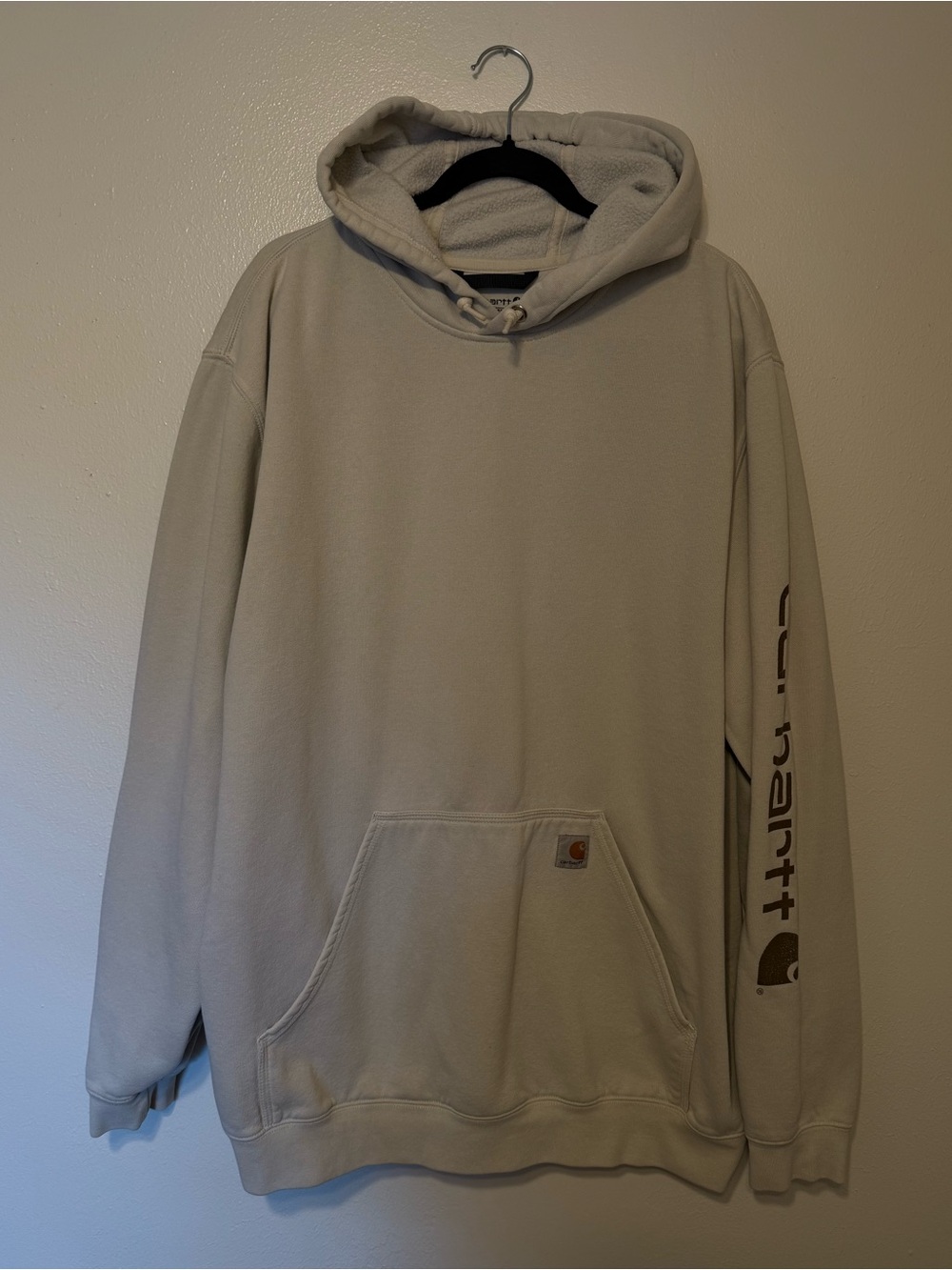 Carhartt Hooded Sweatshirt in cream / white with Sleeve Logo